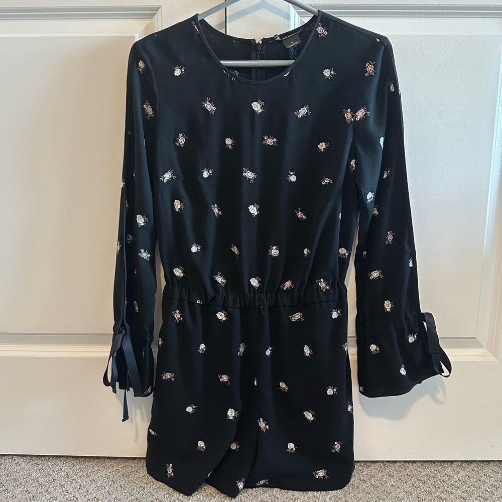 Club Monaco Floral Embroidery Romper with Pockets